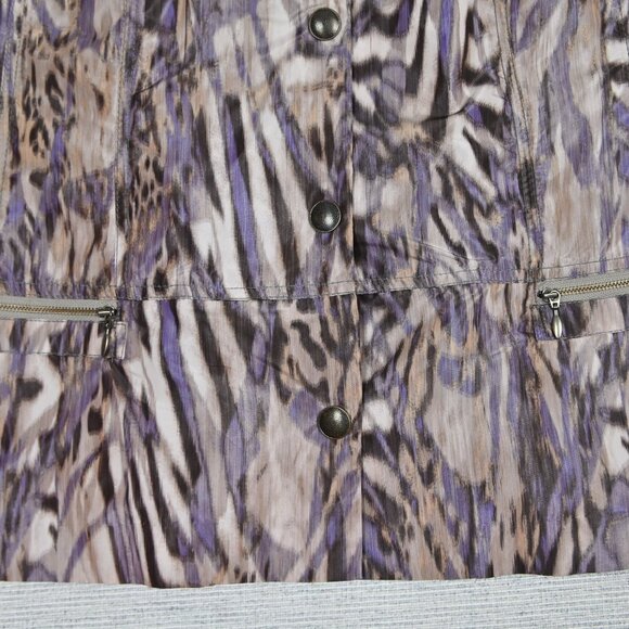 Chicos Sz3 80s Animal Print Zebra Boho Snap Zip Pocket Purple Windbreaker Jacket - Picture 10 of 16